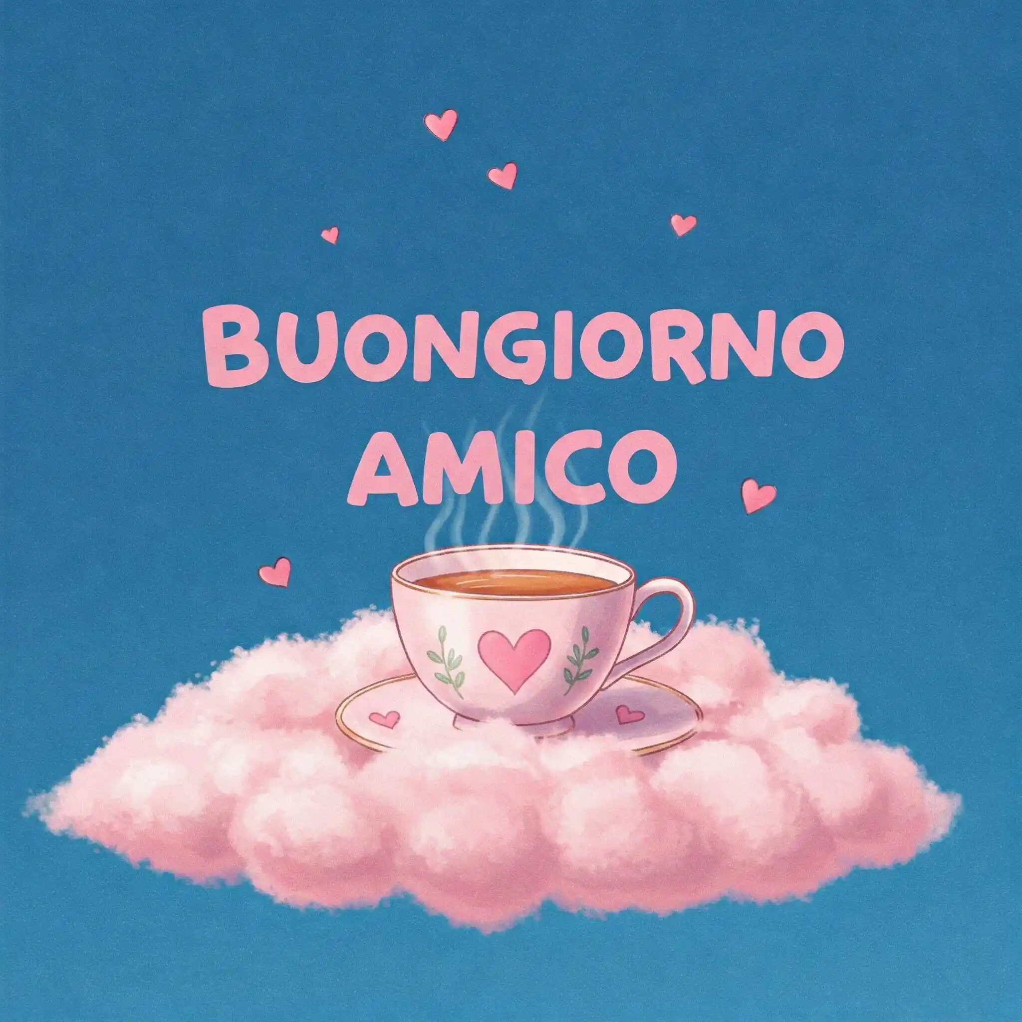 Villaggio di funghi animati in bosco con testo Buongiorno Amici.