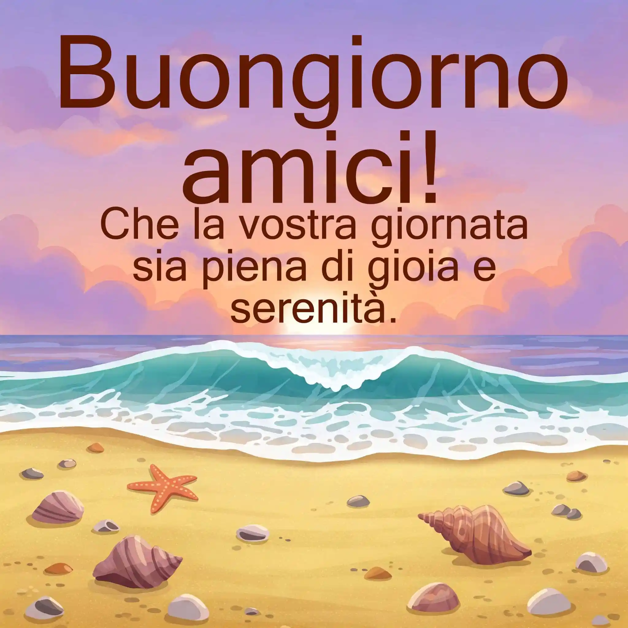 Arco di carta con rose, raggio di sole e la scritta, Buongiorno Amici.