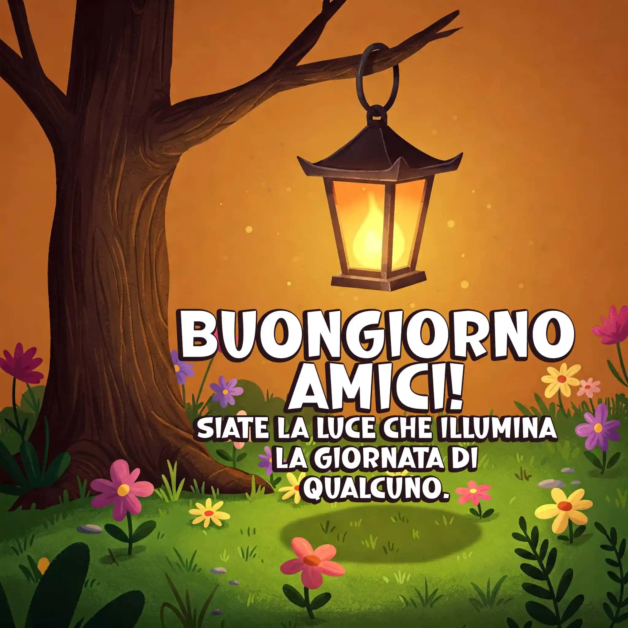 Arco di carta con rose, raggio di sole e la scritta, Buongiorno Amici.